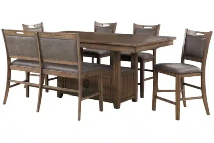 THOMAS PUB TABLE, 4 STOOLS & 1 BENCH