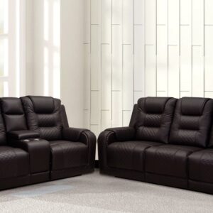 Forbes Reclining Sofa and Loveseat in brown