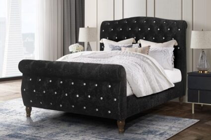 Alisha King Bed in Black Velvet