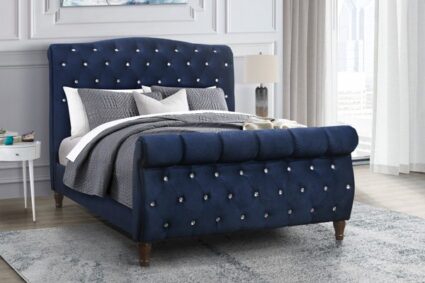 Alisha Bed in Blue Velvet