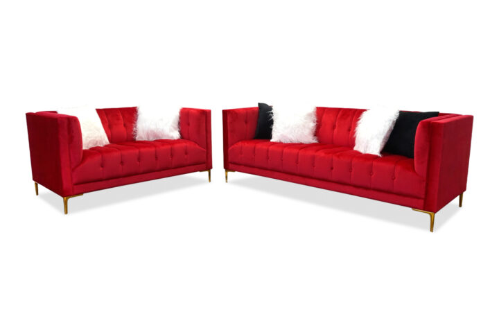 Ashley Red Sofa and Loveseat - 01