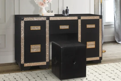 Chalice Vanity with Stool in Black