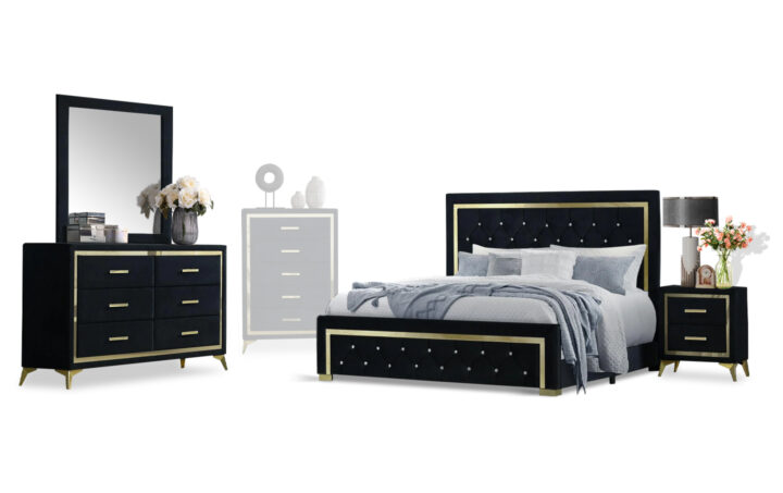 Kingdom bed, dresser, mirror and nightstand