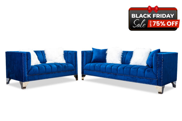 Lexi Sofa and Loveseat in Blue Velvet - BF