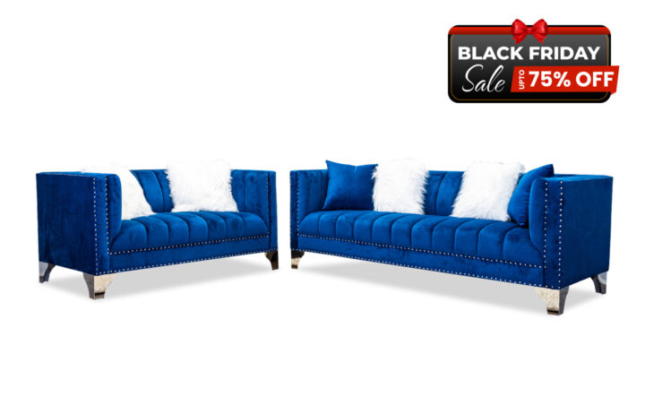 Lexi Sofa and Loveseat in Blue Velvet - BF