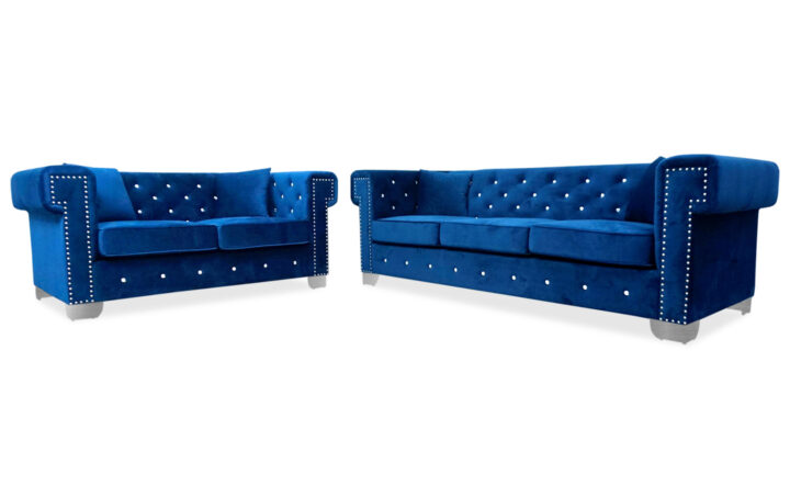 Maysville Sofa and Loveseat in Navy - 01