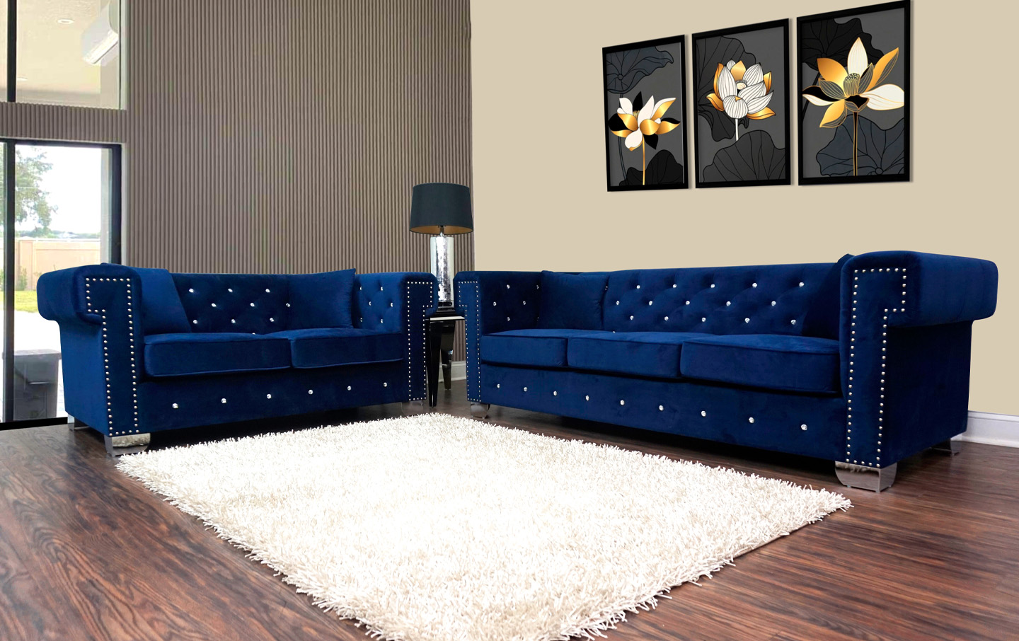 Maysville Sofa and Loveseat in Navy Lifestyle