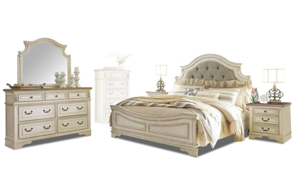 Realyn bed, dresser, mirror and nightstand