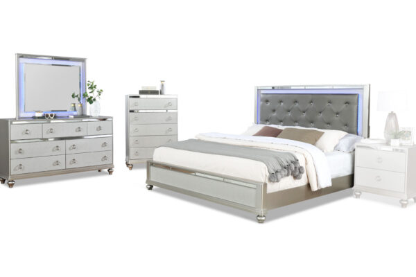 Coastales bed, dresser, mirror and chest