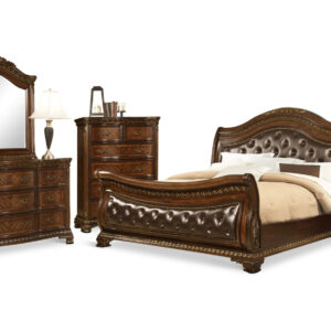 King Arthur Bed, Dresser, Mirror and Chest