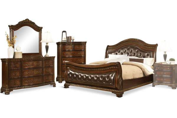 King Arthur Bed, Dresser, Mirror and Chest