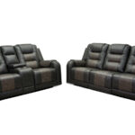 Forbes Reclining Sofa and Loveseat in 2 tone gray
