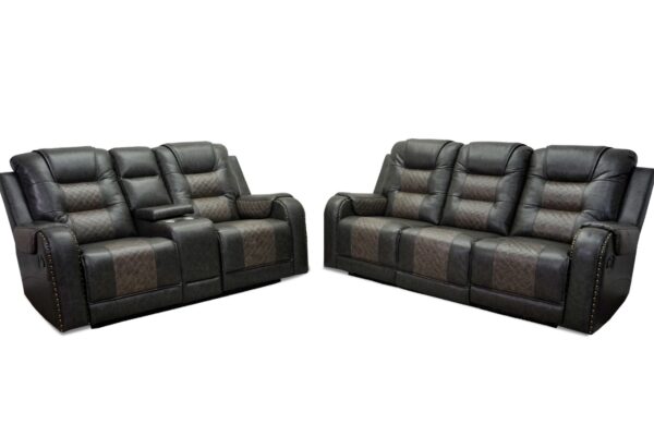 Forbes Reclining Sofa and Loveseat in 2 tone gray