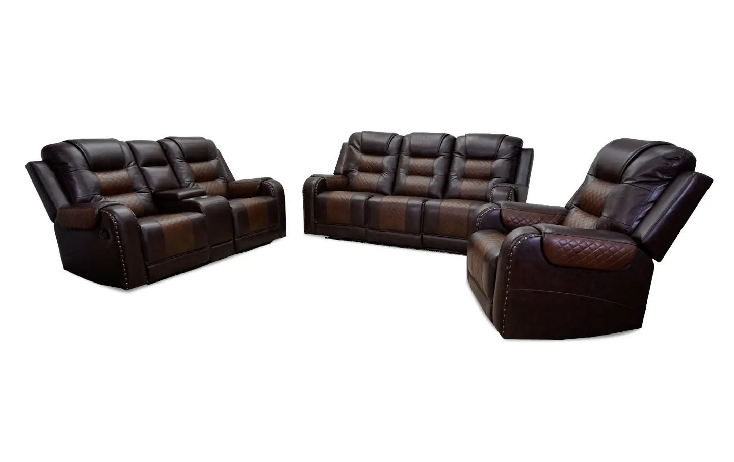 Forbes Reclining Sofa & Loveseat in 2 Tone Brown