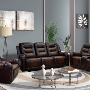 Forbes Reclining Sofa & Loveseat in 2 Tone Brown