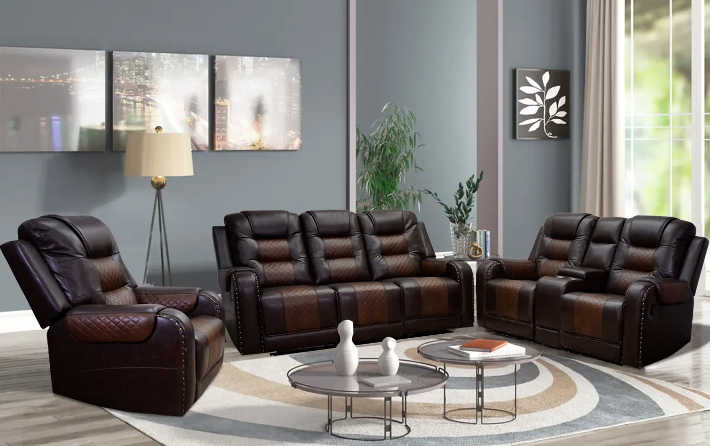 Forbes Reclining Sofa & Loveseat in 2 Tone Brown