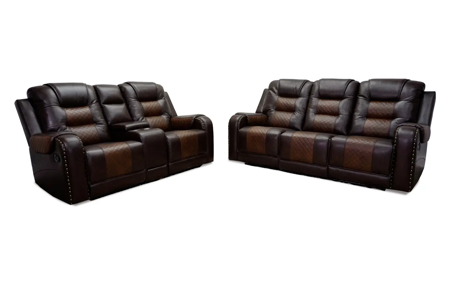 Forbes Reclining Sofa & Loveseat in 2 Tone Brown