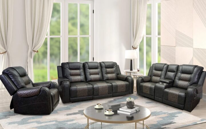 Forbes Reclining Sofa, Loveseat and Recliner in 2 tone gray