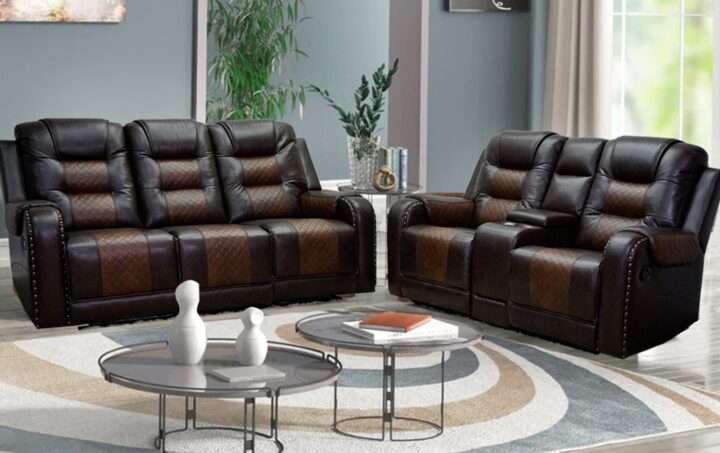 Forbes Reclining Sofa & Loveseat in 2 Tone Brown