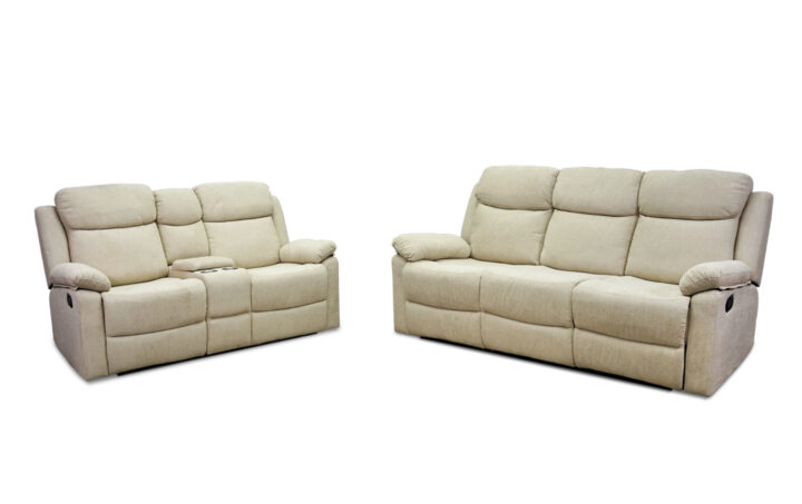 Greige Reclining Sofa and Loveseat