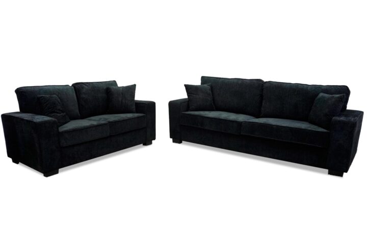 Liberty Sofa and Loveseat in Black Chenille