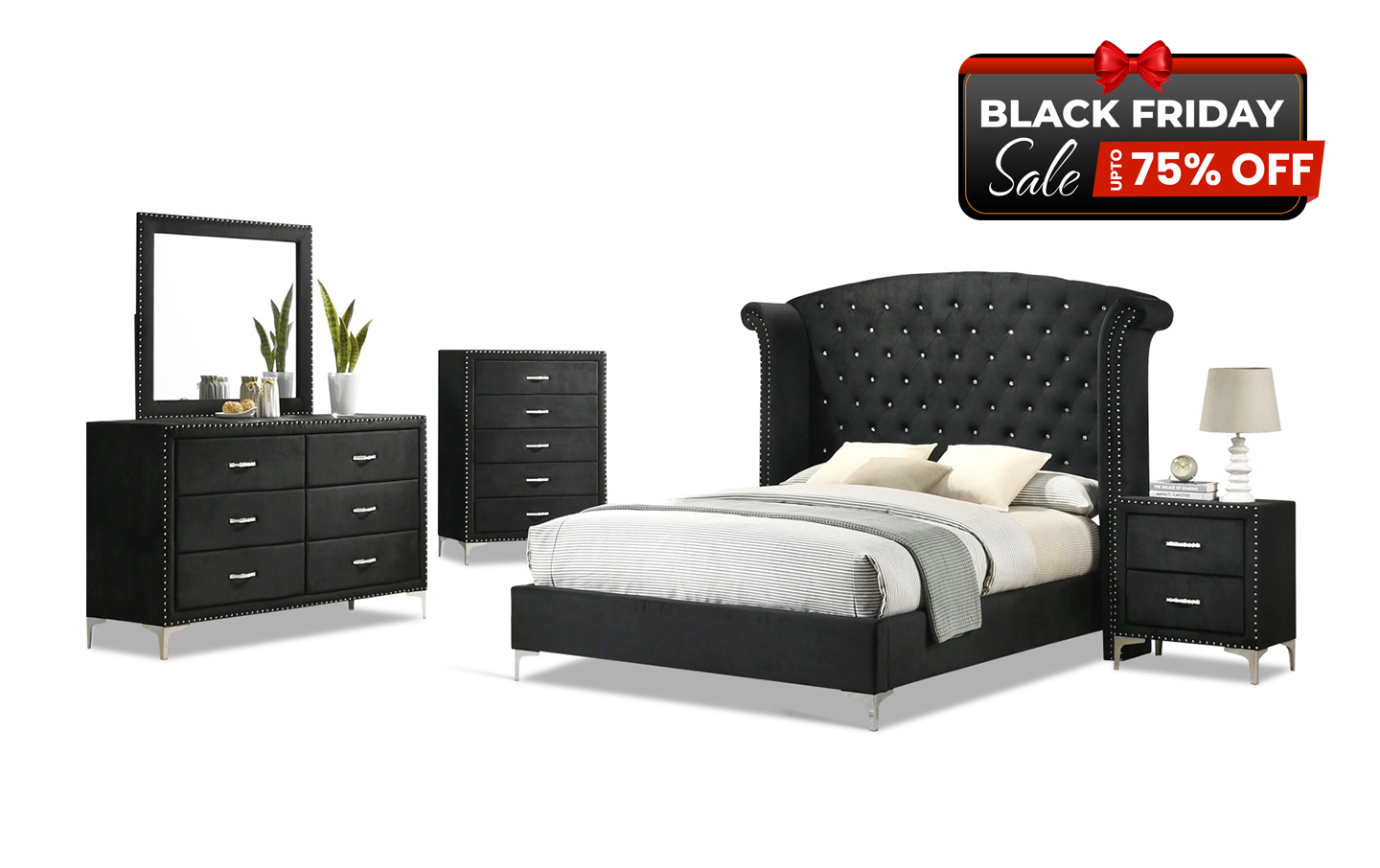 Lucinda Bedroom Set in Black - BF