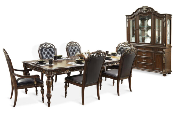 Rose-ann Dining Room Set, table, 4 side chairs, 2 Arm chairs and 2 piece China