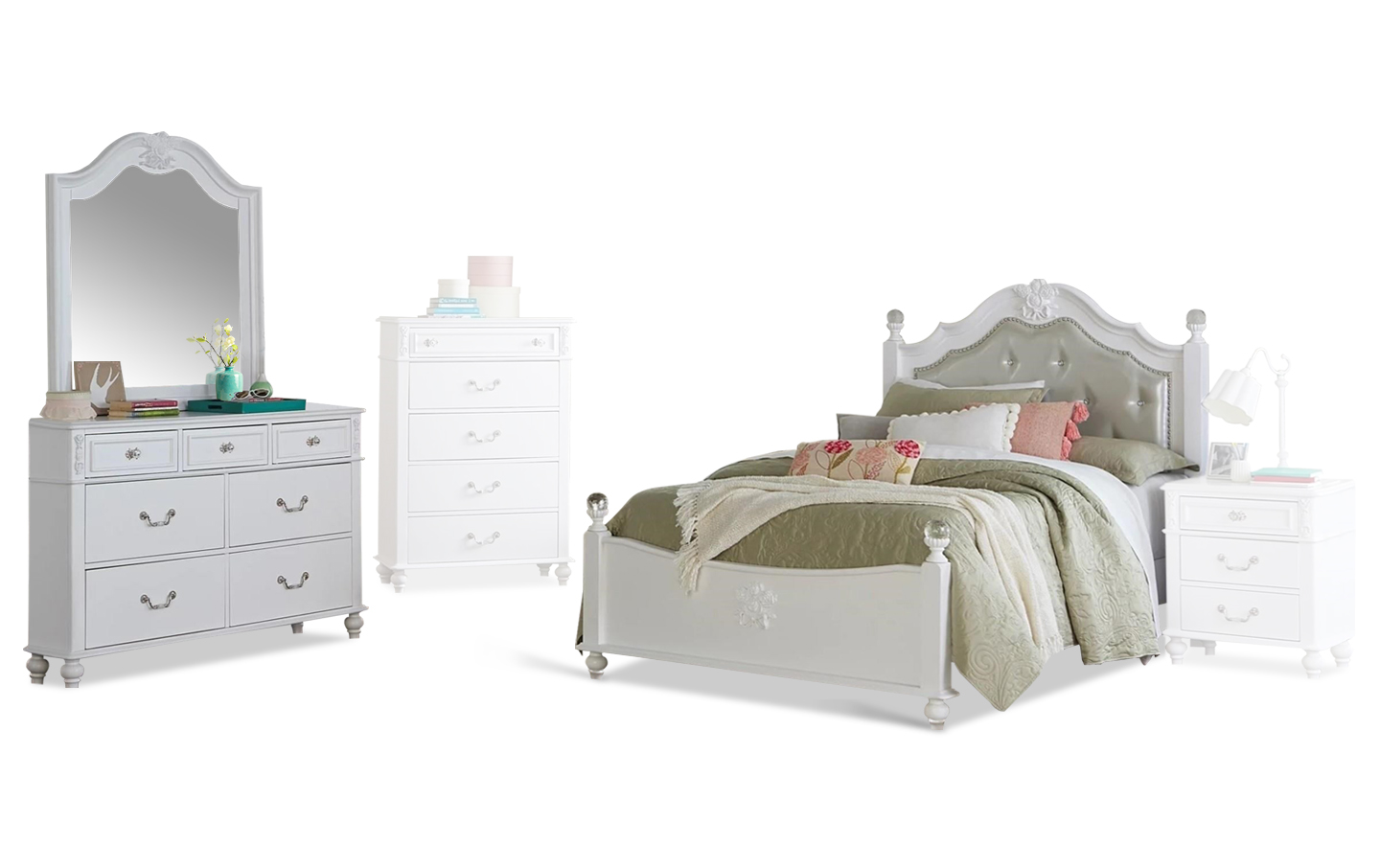 Olivia bed, dresser and mirror