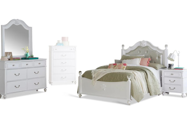 Olivia bed, deresser, mirror and nightstand