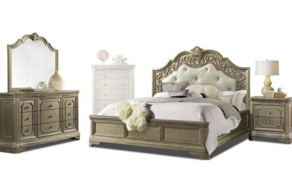 Vincenza bed, dresser, mirror and nightstand