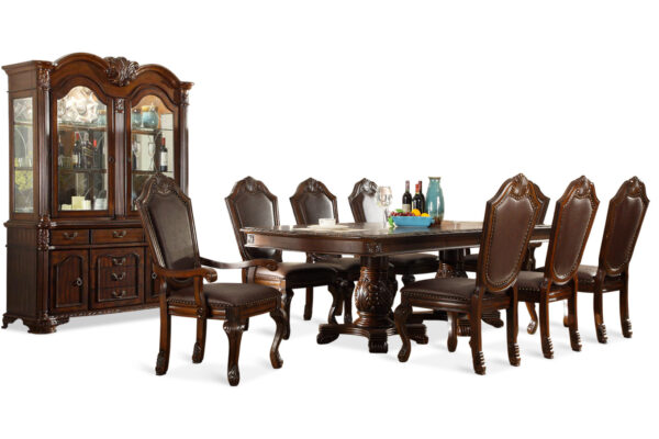 Astoria Dining table, 4 chair, 2 Arm chairs and 2 piece china