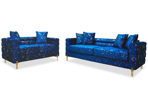 Cindy Sofa & Loveseat Blue and gold