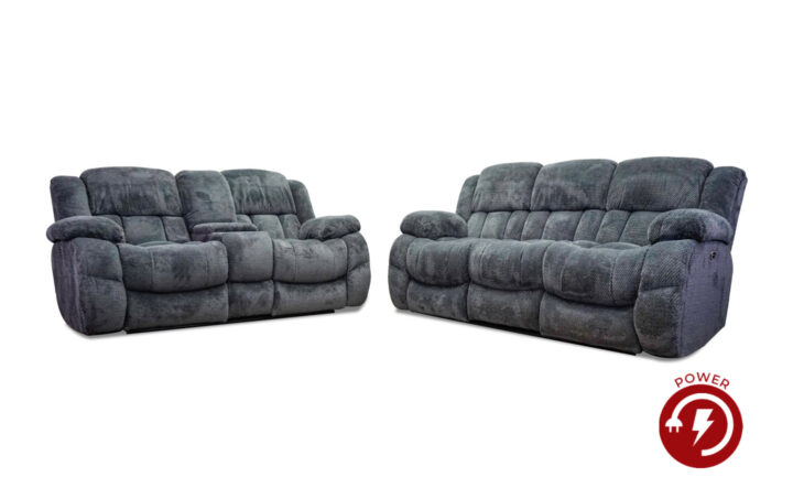 Comet Power Reclining Sofa & Loveseat in Steel