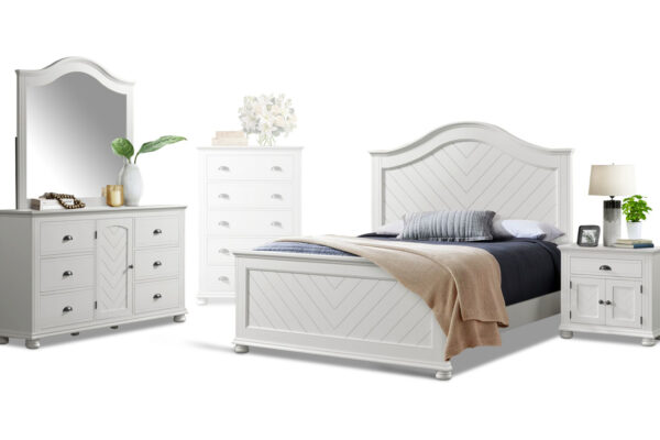 Kano full bed, dresser, mirror and Nightstand in white