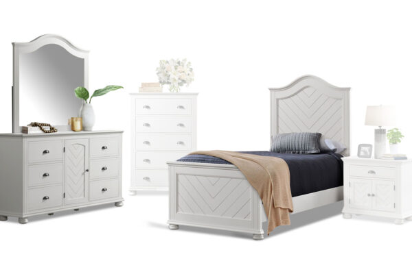 Kano twin bed, dresser and mirror in white