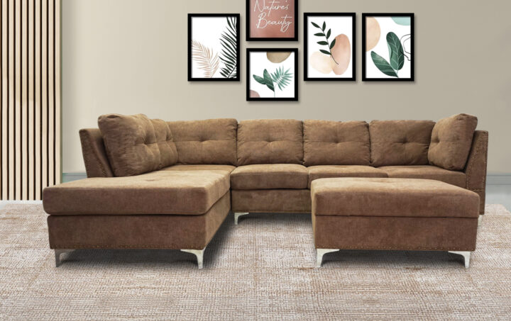 Manhattan Sectional Sofa, Ottoman Lifestyle in Brown