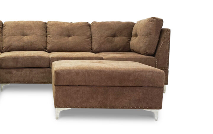 Manhattan Sectional Sofa, Ottoman in Browm Closeup - 01