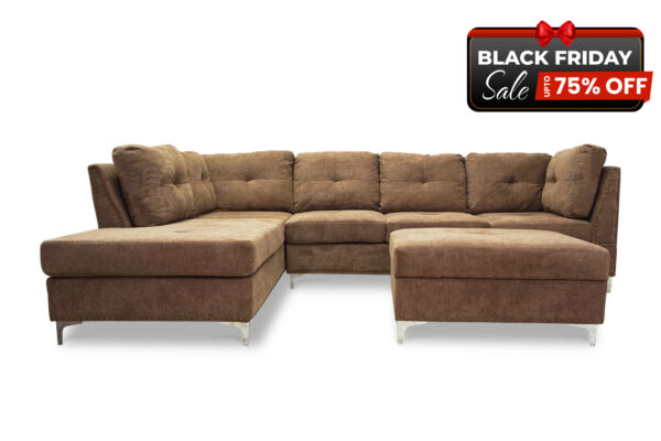 Manhattan Sectional Sofa with Free Ottoman in Brown Chenille - BF