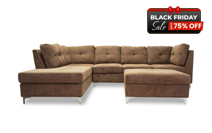 Manhattan Sectional Sofa with Free Ottoman in Brown Chenille - BF