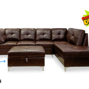 Manhattan Sectional Sofa with FREE Ottoman in Brown PU