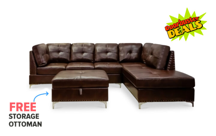 Manhattan Sectional Sofa with FREE Ottoman in Brown PU