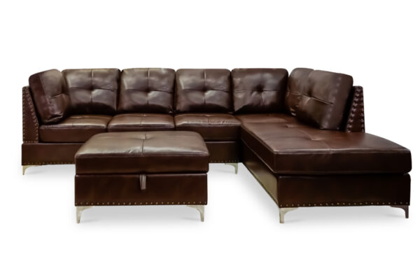 Manhattan Sectional Sofa with FREE Ottoman in Brown PU