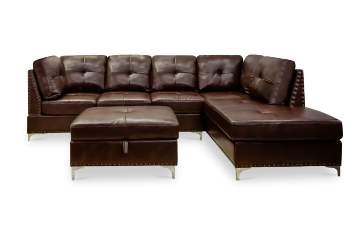 Manhattan Sectional Sofa with FREE Ottoman in Brown PU