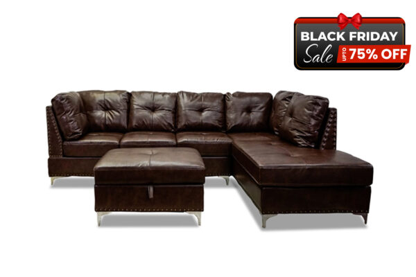 Manhattan Sectional Sofa with Free Ottoman in Brown PU - BF