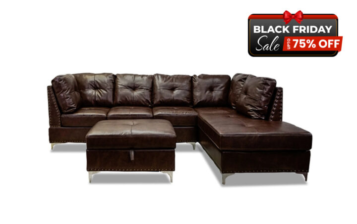 Manhattan Sectional Sofa with Free Ottoman in Brown PU - BF