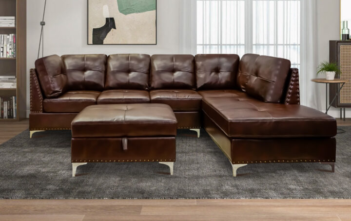 Manhattan Sectional Sofa with FREE Ottoman in Brown PU LIFE