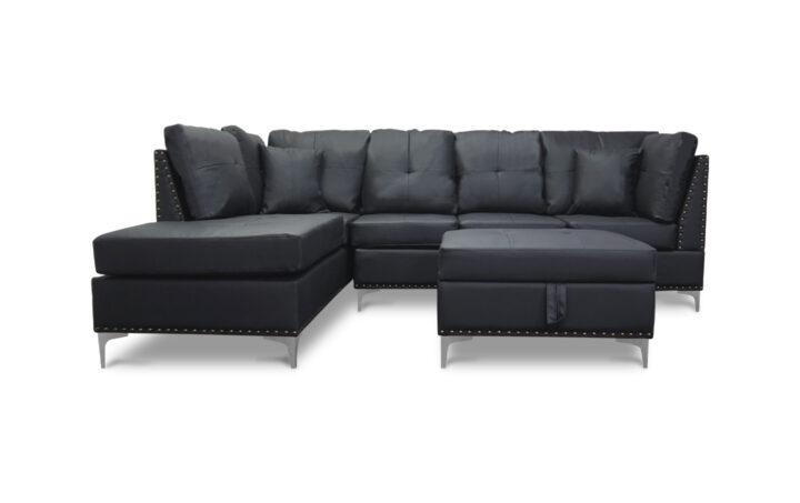 Manhattan Sectional Sofa, Ottoman in Black PU - 01