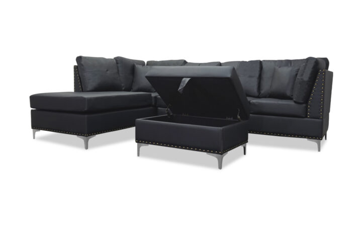 Manhattan Sectional Sofa, Ottoman in Black PU - 02