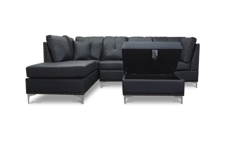 Manhattan Sectional Sofa, Ottoman in Black PU - 01