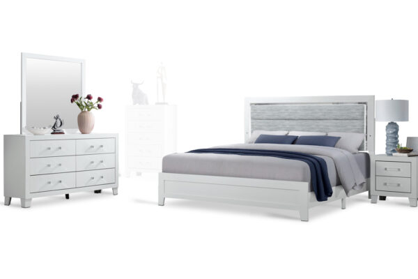 Luccia bed, dresser, mirror and nightstand